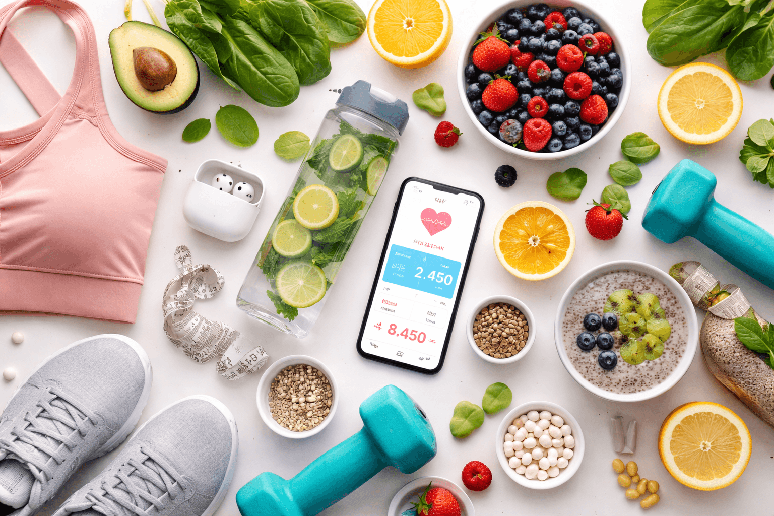 Health products including supplements and fitness essentials