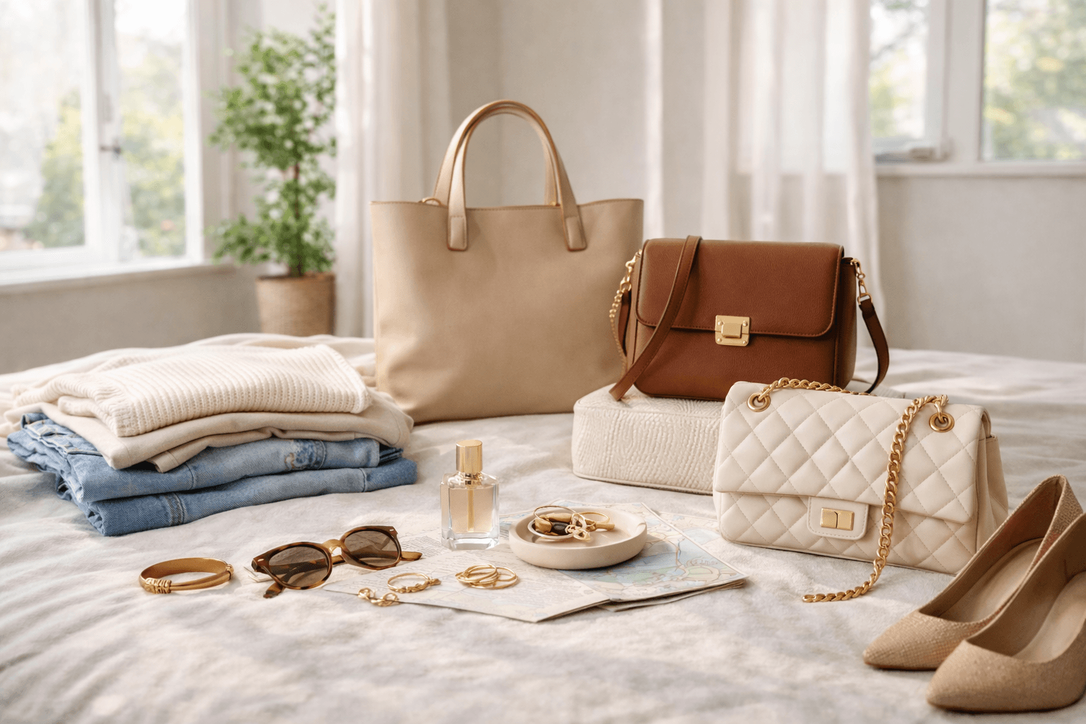 Fashion accessories including bags, jewelry, and clothing