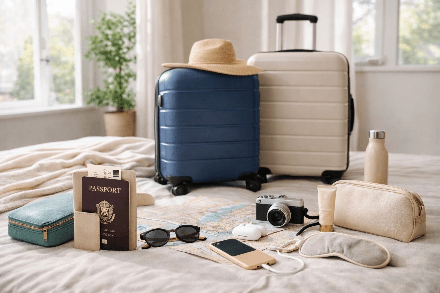 Travel essentials including luggage, accessories, and gear