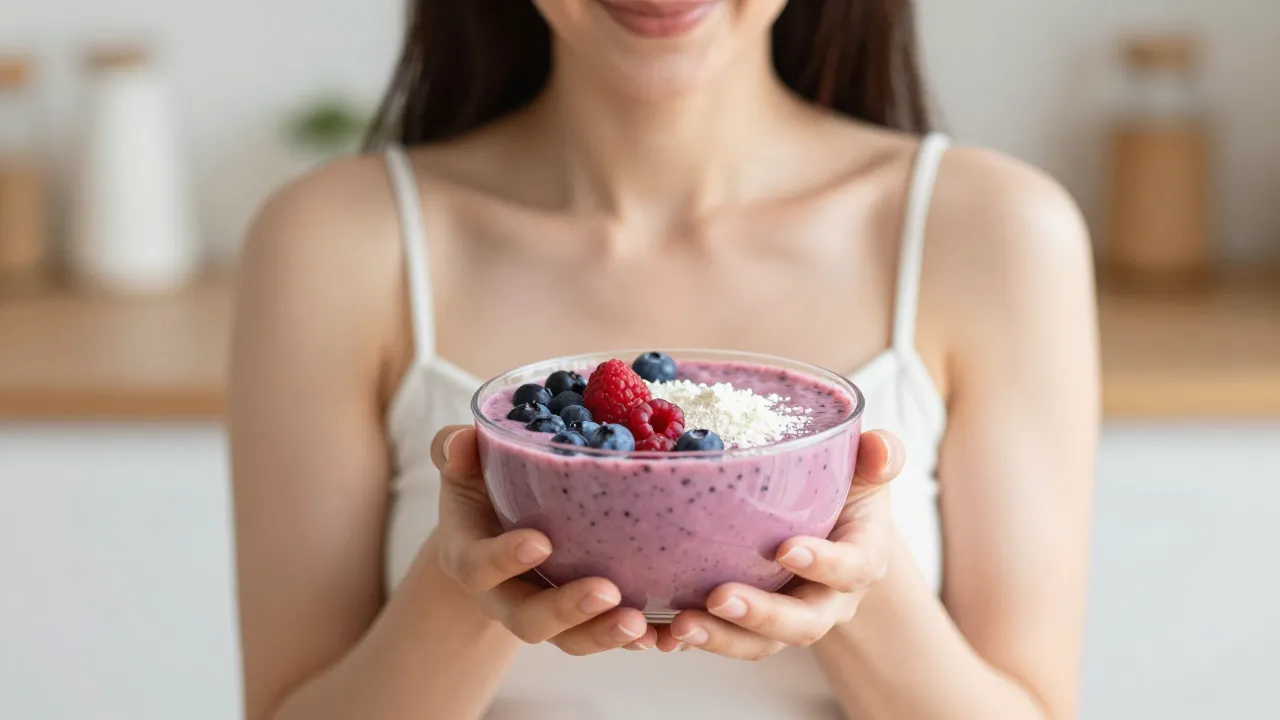 Flat-lay of biotin, astaxanthin, and hyaluronic acid ingestible beauty supplements on a linen cloth with fresh berries