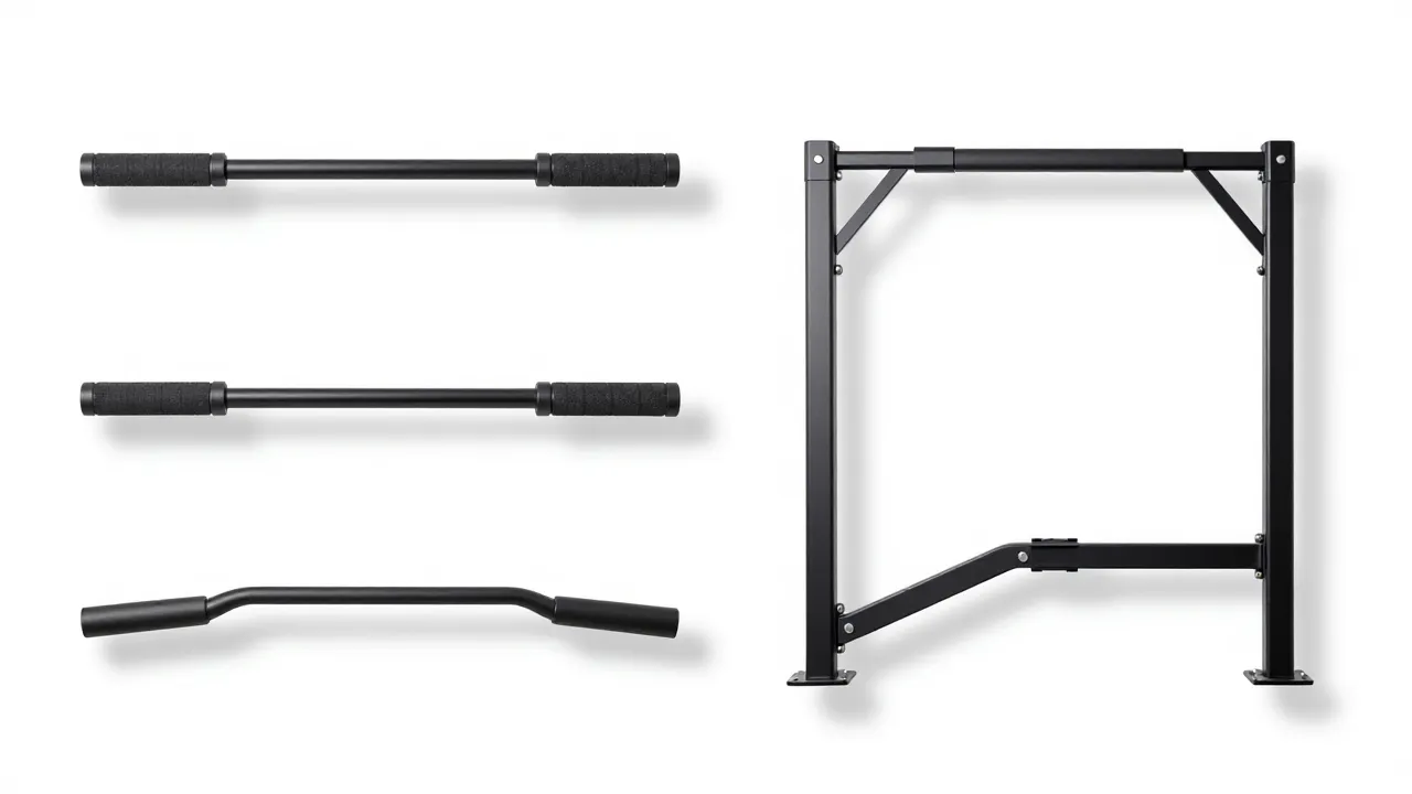 Various doorway pull-up bars displayed including multi-grip and telescoping models