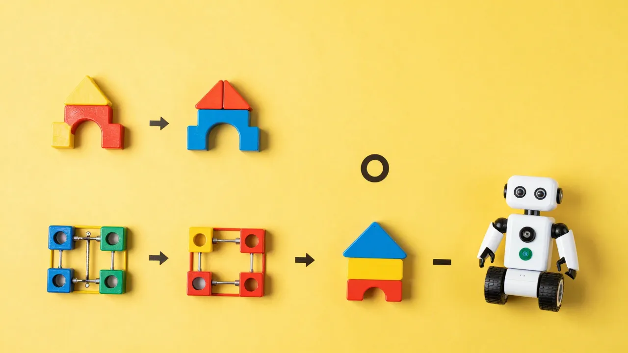 STEM coding toys for different age groups arranged in a progression from simple to advanced