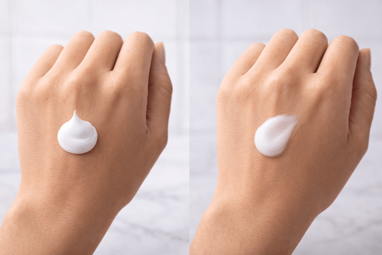 Comparing CeraVe cream texture versus Cetaphil lotion texture side by side
