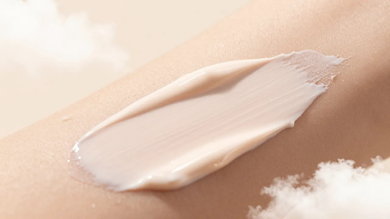 Close-up macro of blurring primer cream texture being swatched showing velvet-matte finish
