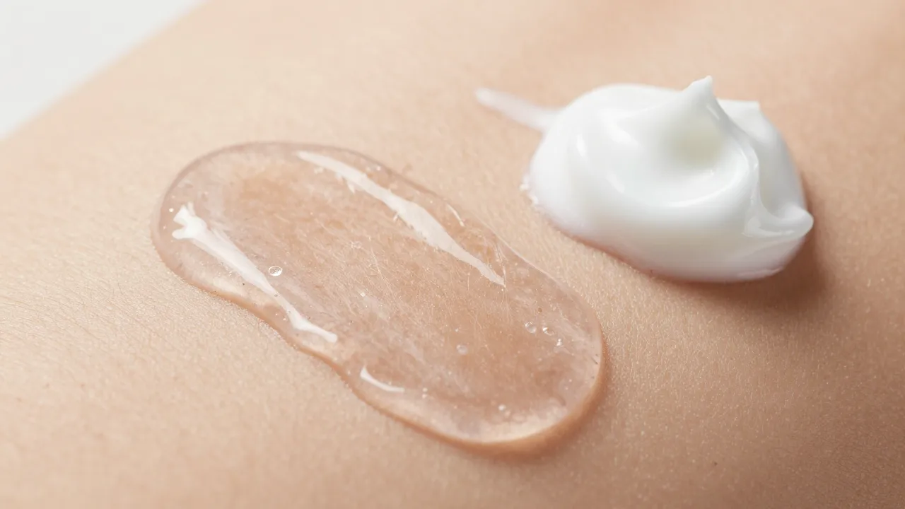 Hydrating skincare textures with hyaluronic acid gel and glycerin cream swatches on skin