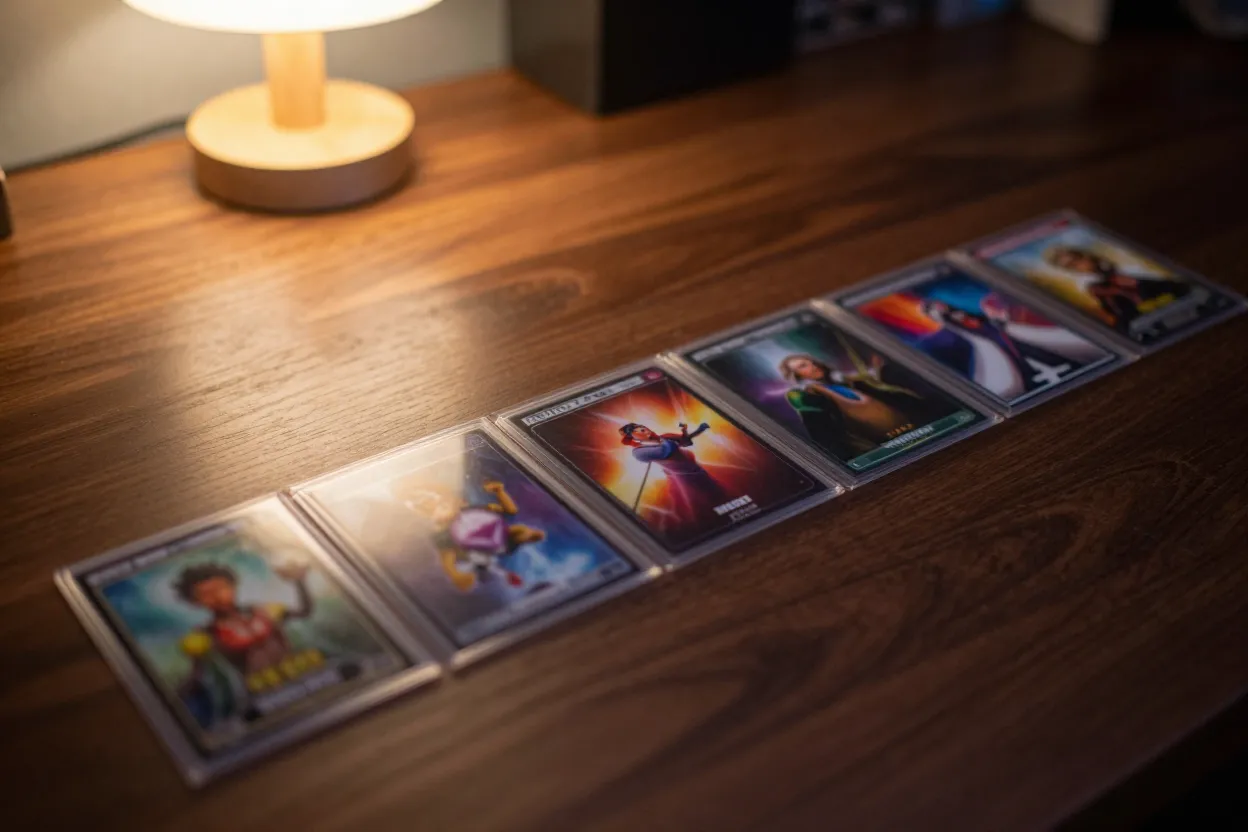 Organized Pokémon card collection with Mega Evolution sets displayed in protective storage