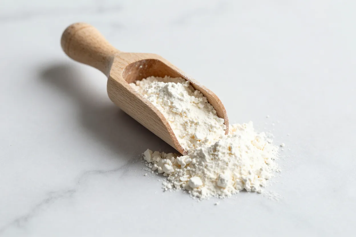 Close-up of collagen peptide powder texture and amino acid profiles